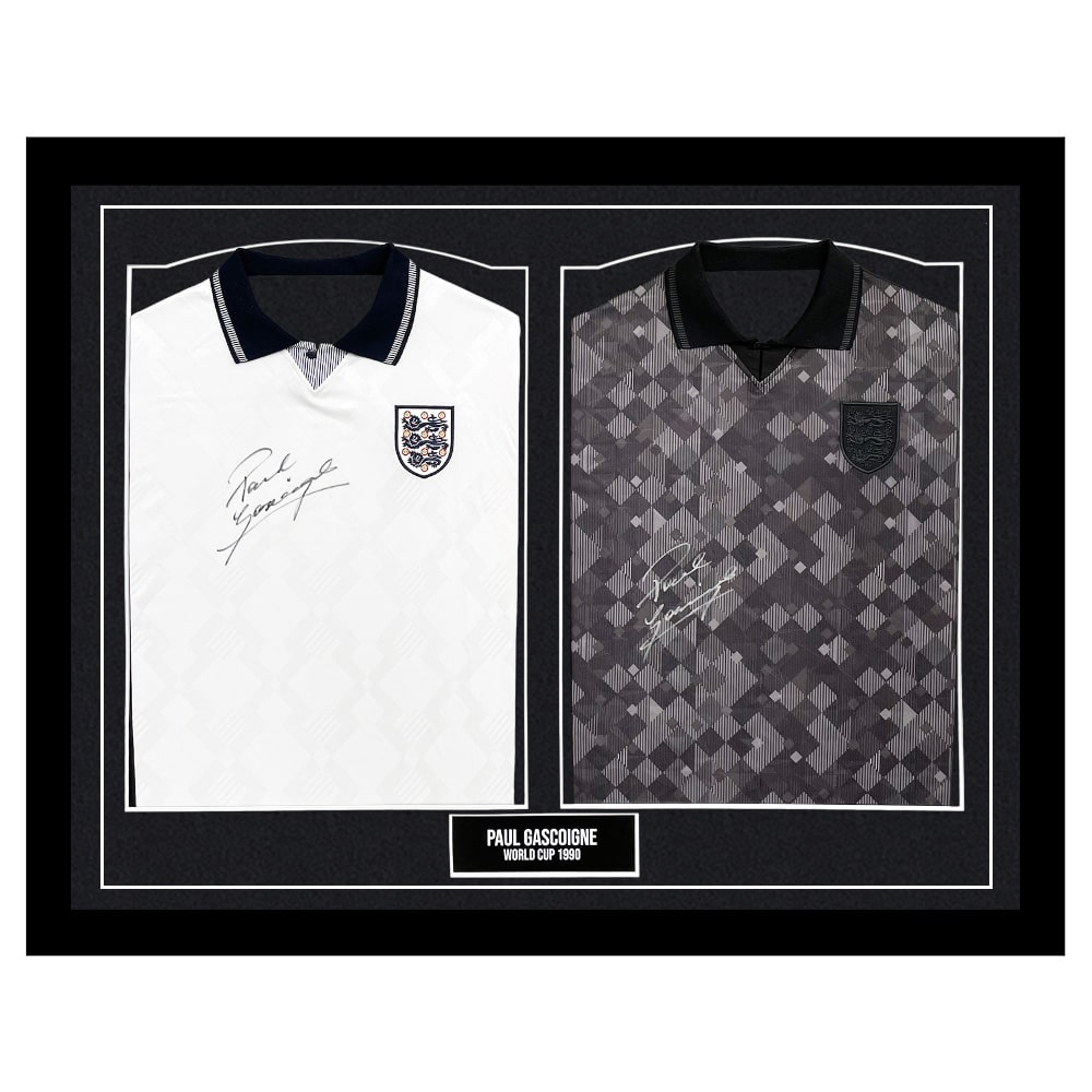 Signed Paul Gascoigne Framed Duo Shirts - World Cup 1990 Icon