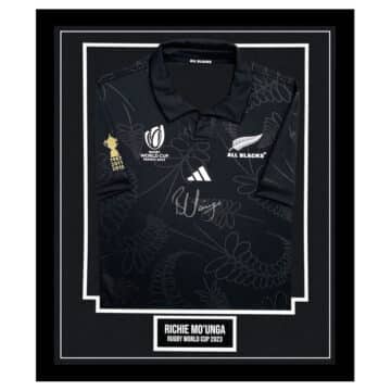 Signed Richie Mo'unga Framed New Zealand Shirt - Rugby World Cup 2023