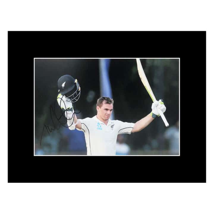 Signed Tom Latham Photo Display 16x12 - New Zealand Cricket Icon