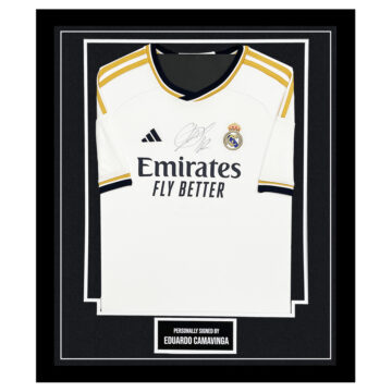 Framed Eduardo Camavinga Signed Shirt - Real Madrid Icon