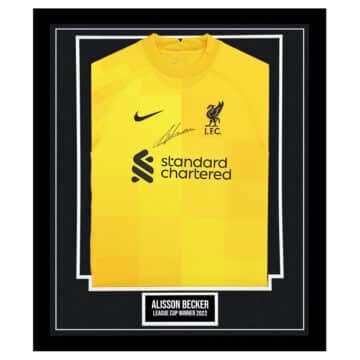 Signed Alisson Becker Framed Liverpool Shirt - League Cup Winner 2022