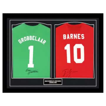 Signed Bruce Grobbelaar & John Barnes Framed Duo Shirts - Liverpool Icons