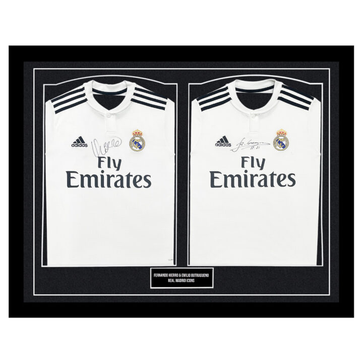 Signed Hierro & Butragueno Framed Duo Shirts - Real Madrid Icons