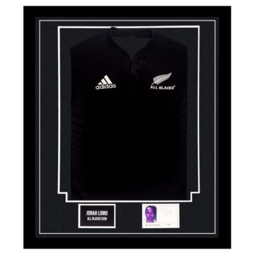 Signed Jonah Lomu Framed Display – New Zealand All Blacks Shirt