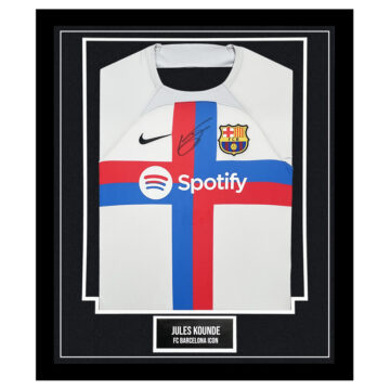 Signed Jules Kounde Framed Shirt - FC Barcelona Icon