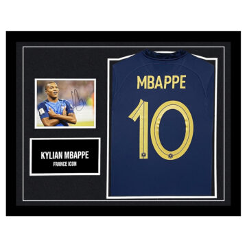 Signed Kylian Mbappe Framed Display - France Icon Shirt