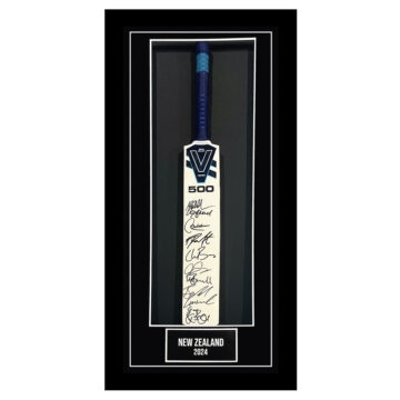 Signed New Zealand Framed Cricket Bat - Squad Autograph 2024