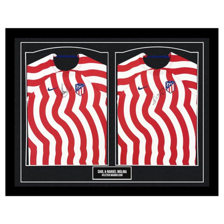 Signed Saul & Nahuel Molina Framed Duo Shirts - Atletico Madrid Icons