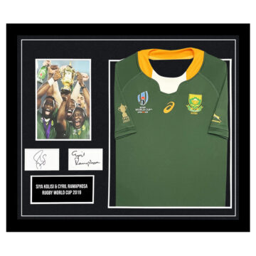 Signed Siya Kolisi & Cyril Ramaphosa Framed Display - Rugby World Cup 2019 Shirt