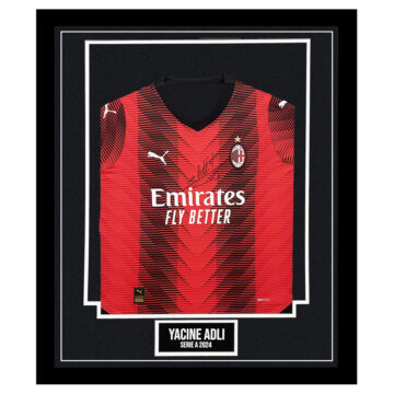 Signed Yacine Adli Framed Shirt - Serie A 2024 Autograph