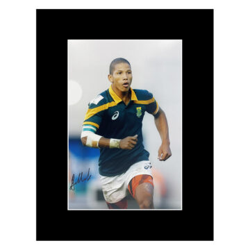 Mannie Libbok Signed Photo Display 16x12 - Springbok Icon