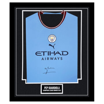 Signed Pep Guardiola Framed Shirt - Champions League Winner 2023