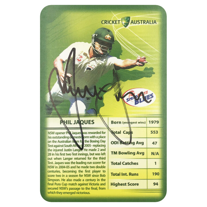 Signed Phil Jaques Collector Card - Australia Cricket Top Trumps