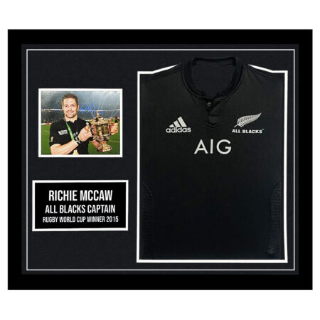 Signed Richie McCaw Framed Display Shirt - RWC All Blacks Captain 2015