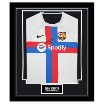 Signed Sergi Roberto Framed Away Shirt - La Liga Winner 2023