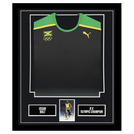 Signed Usain Bolt Framed Display Shirt - 8 x Olympic Champion