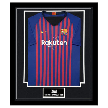 Signed Xavi Framed Barcelona Shirt - Captain, Manager, Icon