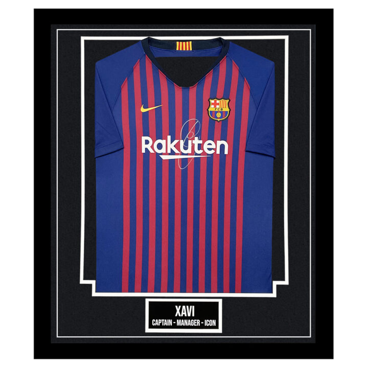 Signed Xavi Framed Barcelona Shirt - Captain, Manager, Icon