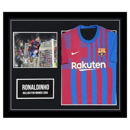 Signed Ronaldinho Framed Display Shirt - Ballon d'Or Winner 2005