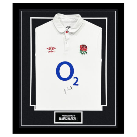 Framed James Haskell Signed Shirt - England Rugby Autograph