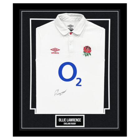 Framed Ollie Lawrence Signed Shirt - England Rugby