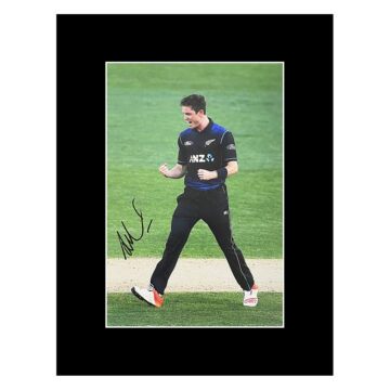 Autograph Adam Milne Photo Display 16x12 - New Zealand Cricket Icon