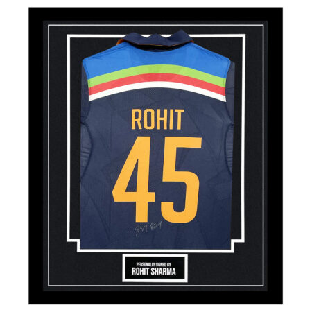 Framed Rohit Sharma Signed Shirt - India Cricket Autograph