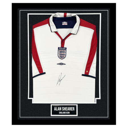 Signed Alan Shearer Framed Shirt - England Icon Autograph