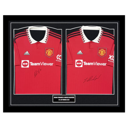 Signed Bruno Fernandes & Marcus Rashford Framed Shirts Duo - EFL Cup Winners 2023