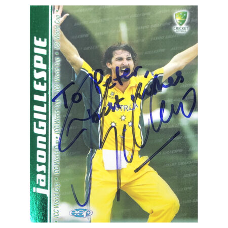 Signed Jason Gillespie Trade Card - Dedicated 'To Peter'