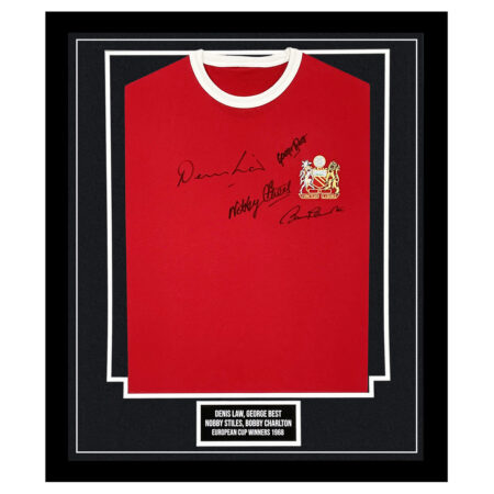 Signed Law, Best, Stiles & Charlton Framed Shirt - European Cup Winners 1968