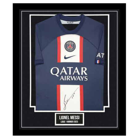 Signed Lionel Messi Framed PSG Shirt - Ligue 1 Winner 2023