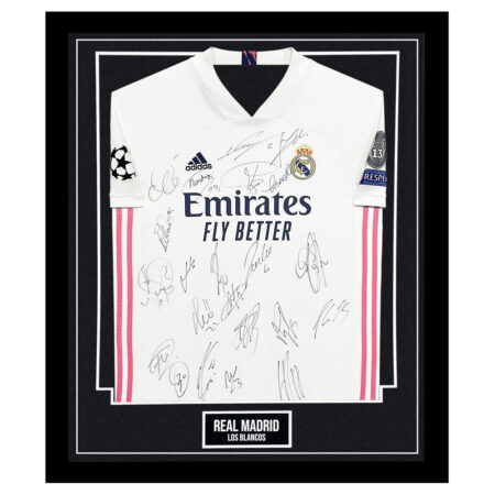 Signed Real Madrid 'Los Blancos' Framed Shirt - Champions League 202021 Squad