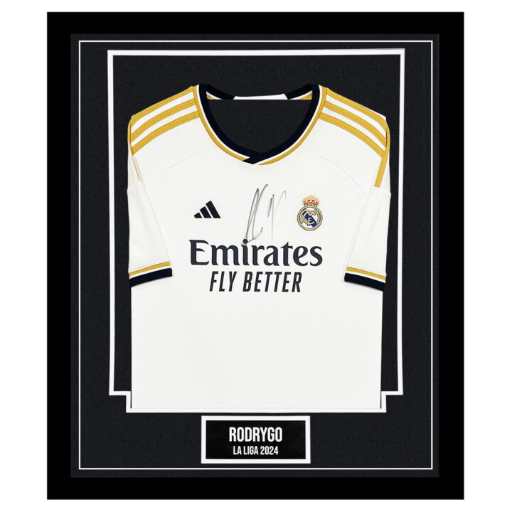 Signed Rodrygo Real Madrid Framed Shirt - La Liga 2024