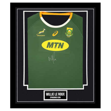 Signed Willie le Roux Framed Shirt - Spirngboks Icon Autograph