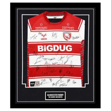 Signed Gloucester Rugby Framed Shirt - The Cherry and Whites