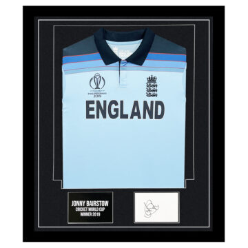 Signed Jonny Bairstow Framed Display Shirt - Cricket World Cup Winner 2019