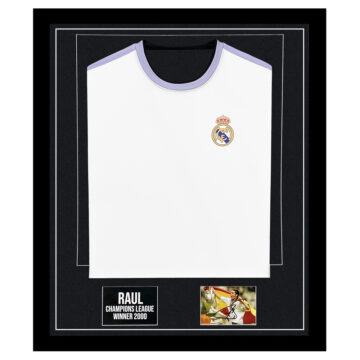 Signed Raul Framed Display Shirt - Champions League Winner 2000