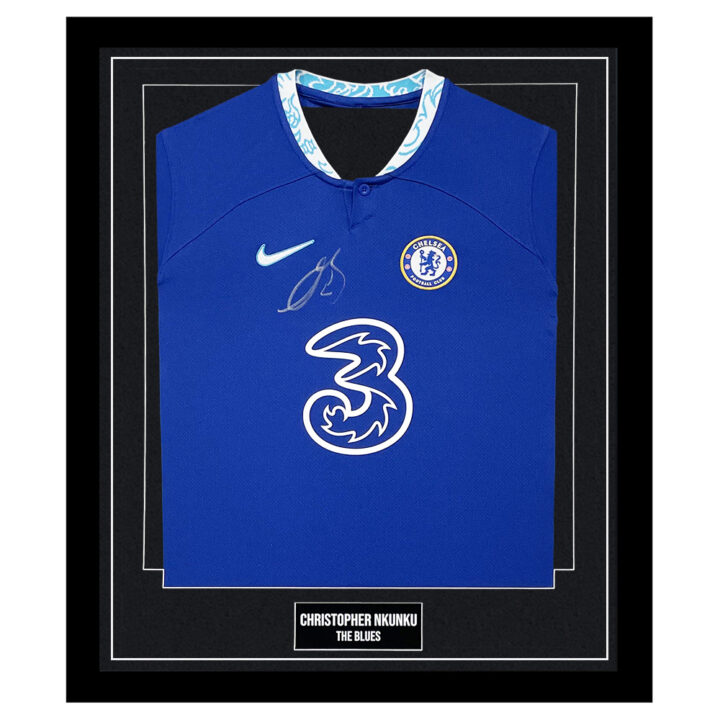 Signed Christopher Nkunku Framed Shirt - Chelsea 'The Blues'