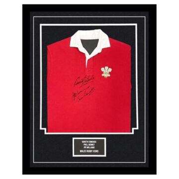 Signed Gareth Edwards JPR Williams Phil Bennett Jersey Framed - Wales Rugby Icons