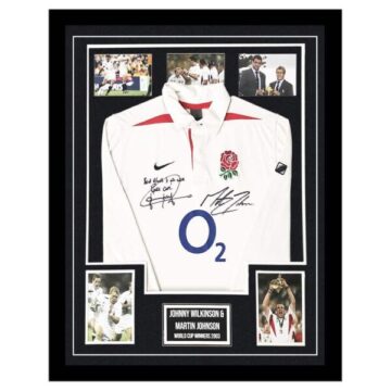 Signed Jonny Wilkinson & Martin Johnson Shirt Framed – World Cup Winners 2003