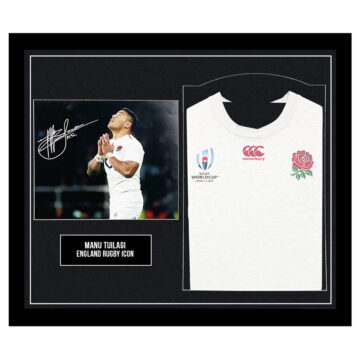 Signed Manu Tuilagi Framed Display Shirt - England Rugby Icon