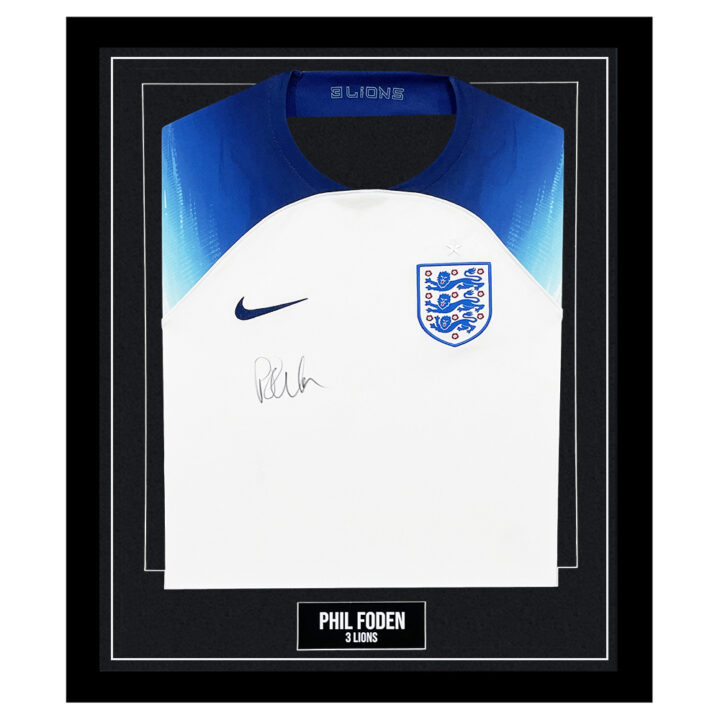 Signed Phil Foden Framed Shirt - England '3 Lions' Icon