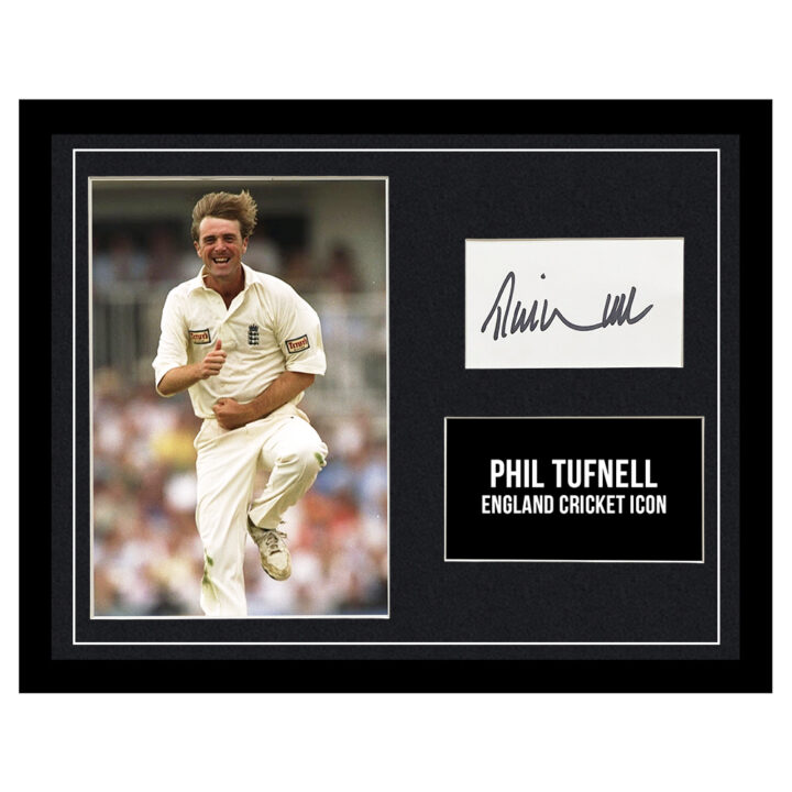 Phil Tufnell Signed Framed Photo Display - 16x12 England Cricket Icon