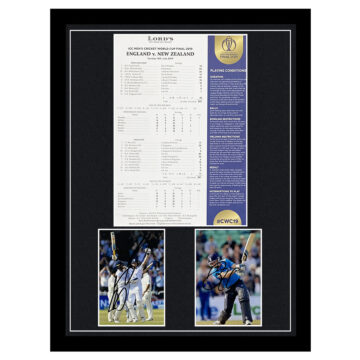 Signed Ben Stokes & Jos Buttler Framed Scorecard Display - CWC Winners 2019 Super Over