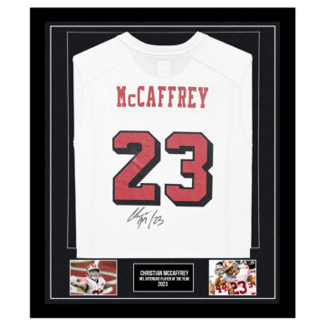 Signed Christian McCaffrey Framed Jersey - NFL Offensive Player of the Year Award 2023