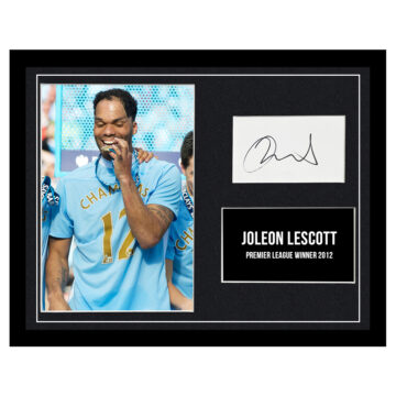 Signed Joleon Lescott Framed Photo Display - 16x12 Premier League Winner 2012