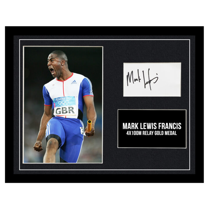 Signed Mark Lewis Francis Framed Photo Display - 16x12 4x100M Gold Medal