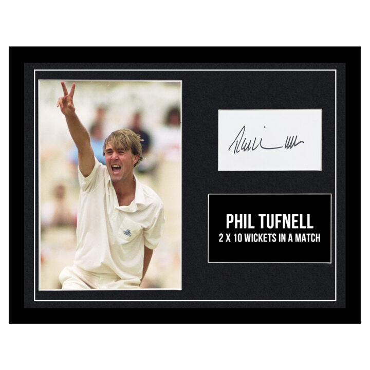 Signed Phil Tufnell Framed Photo Display - 16x12 England Cricket Icon