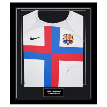 Signed Robert Lewandowski Framed Shirt - La Liga Winner 2023